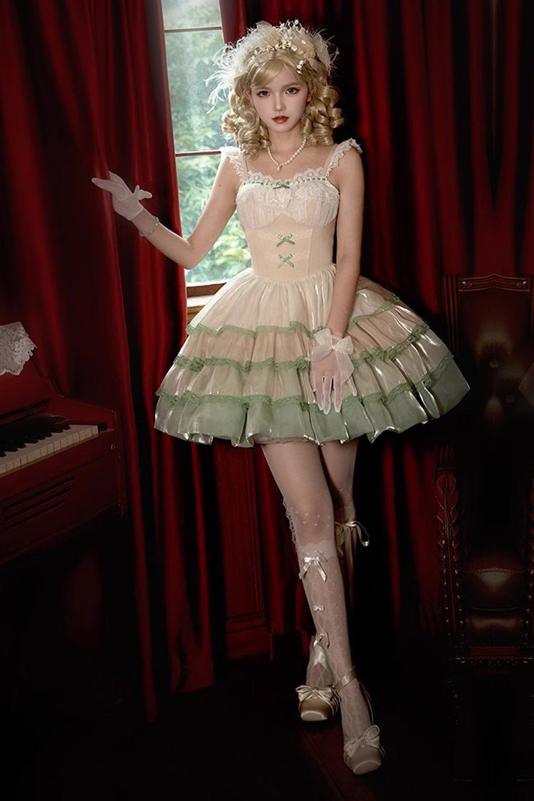 Sweet Lolita JSK - Ivory/green Glass Dream, 2 Colors, Ruffled - additional product view 6