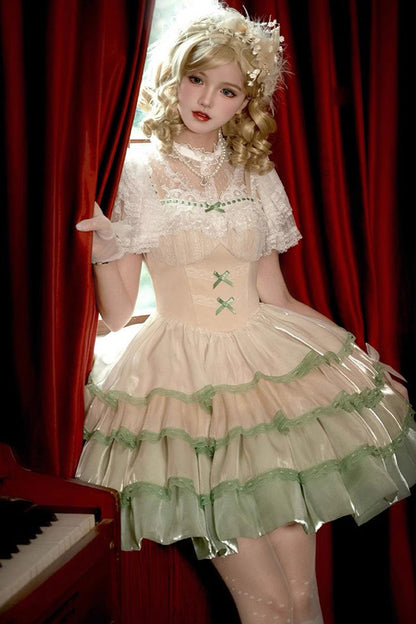 Sweet Lolita JSK - Ivory/green Glass Dream, 2 Colors, Ruffled - additional product view 8