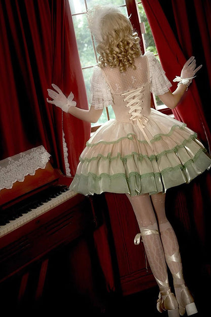 Sweet Lolita JSK - Ivory/green Glass Dream, 2 Colors, Ruffled - additional product view 9