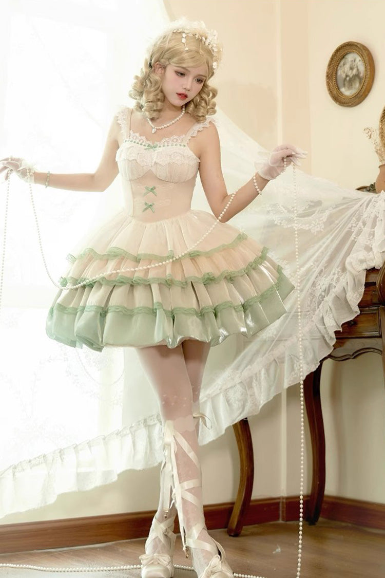 Sweet Lolita JSK - Ivory/green Glass Dream, 2 Colors, Ruffled - main product image