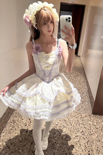 Sweet Lolita JSK - Jasmine Rain Print Stitching, 6 Colors, Printed, Lace Trim - S Purple / M Purple / L Purple option