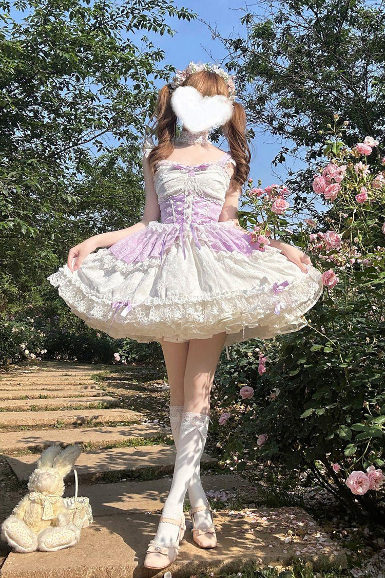 Sweet Lolita JSK - Leiffu, Purple, Bow Detail, Lace Trim, Ruffled - additional product view 2