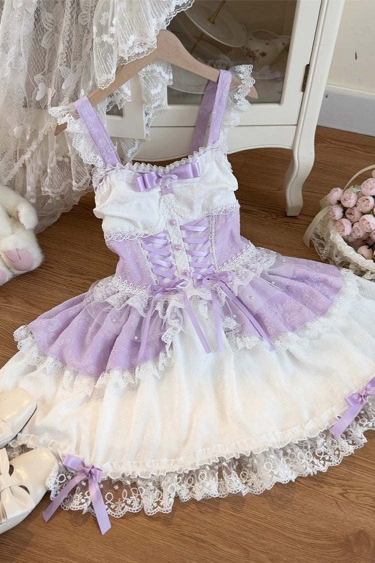 Sweet Lolita JSK - Leiffu, Purple, Bow Detail, Lace Trim, Ruffled - additional product view 3
