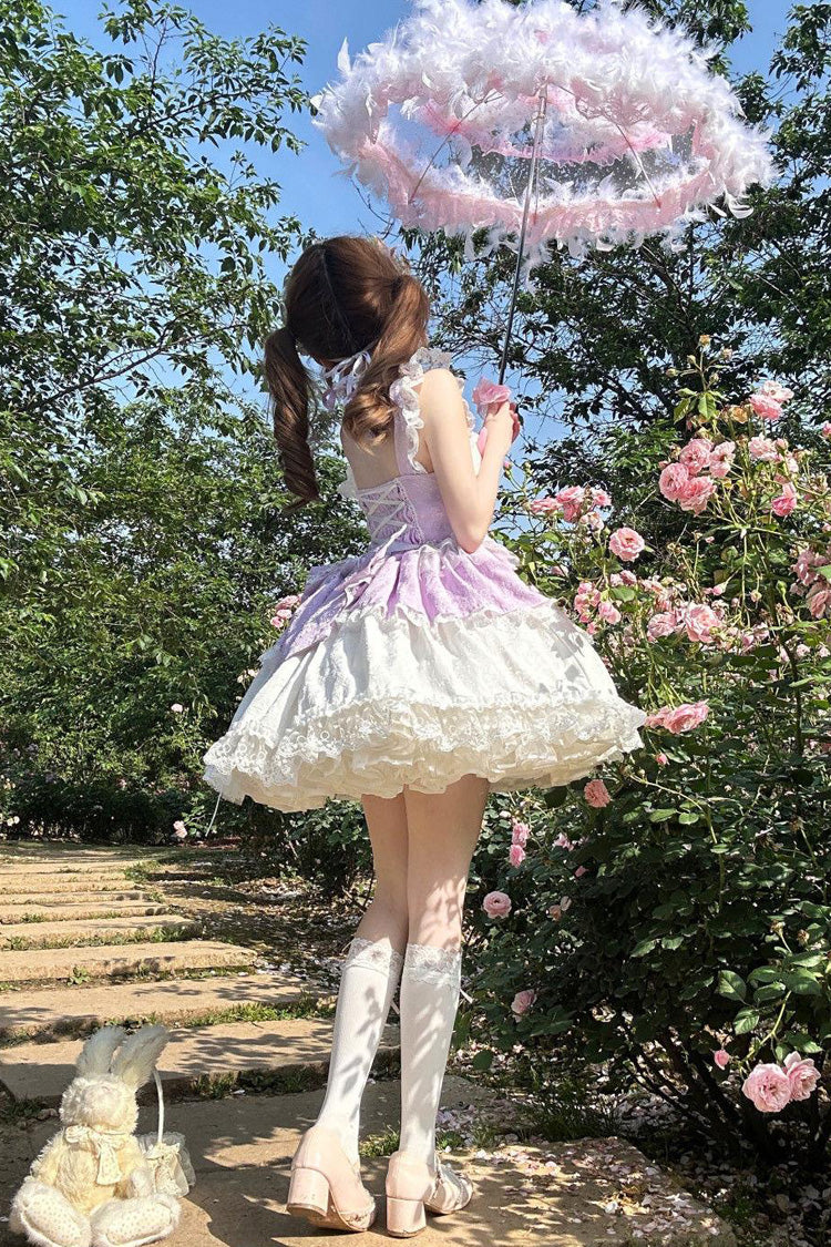 Sweet Lolita JSK - Leiffu, Purple, Bow Detail, Lace Trim, Ruffled - additional product view 4