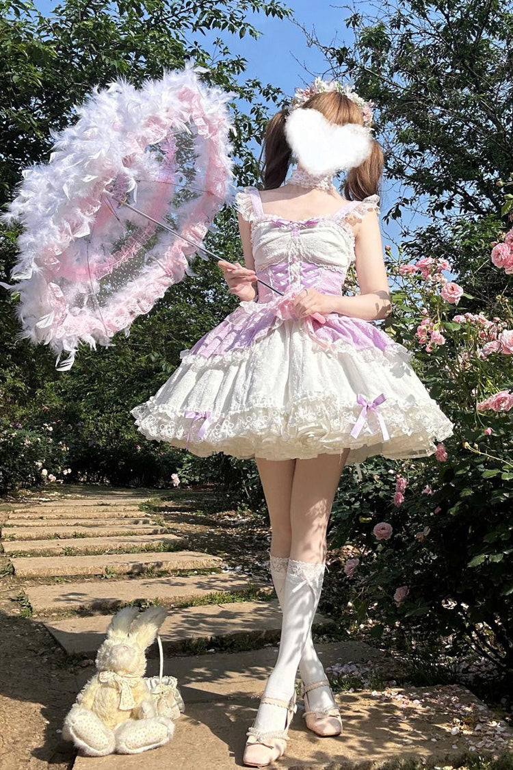 Sweet Lolita JSK - Leiffu, Purple, Bow Detail, Lace Trim, Ruffled - additional product view 5
