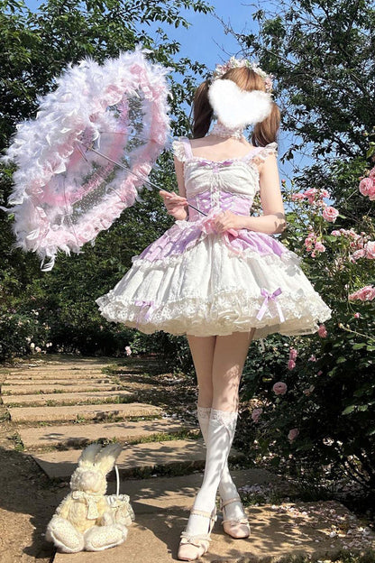 Sweet Lolita JSK - Leiffu, Purple, Bow Detail, Lace Trim, Ruffled - additional product view 5