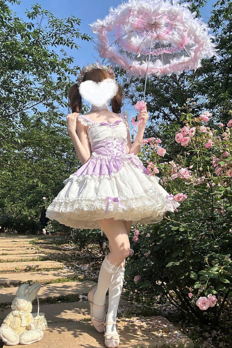 Sweet Lolita JSK - Leiffu, Purple, Bow Detail, Lace Trim, Ruffled - additional product view 6