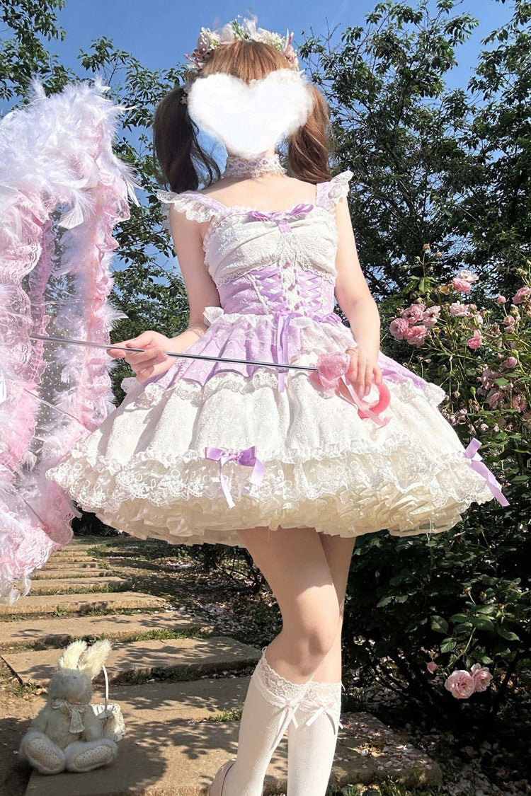 Sweet Lolita JSK - Leiffu, Purple, Bow Detail, Lace Trim, Ruffled - main product image
