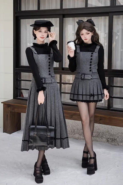 Sweet Lolita JSK - Letters & Poems · Grace, Gray, Classic Style, Ruffled - main product image