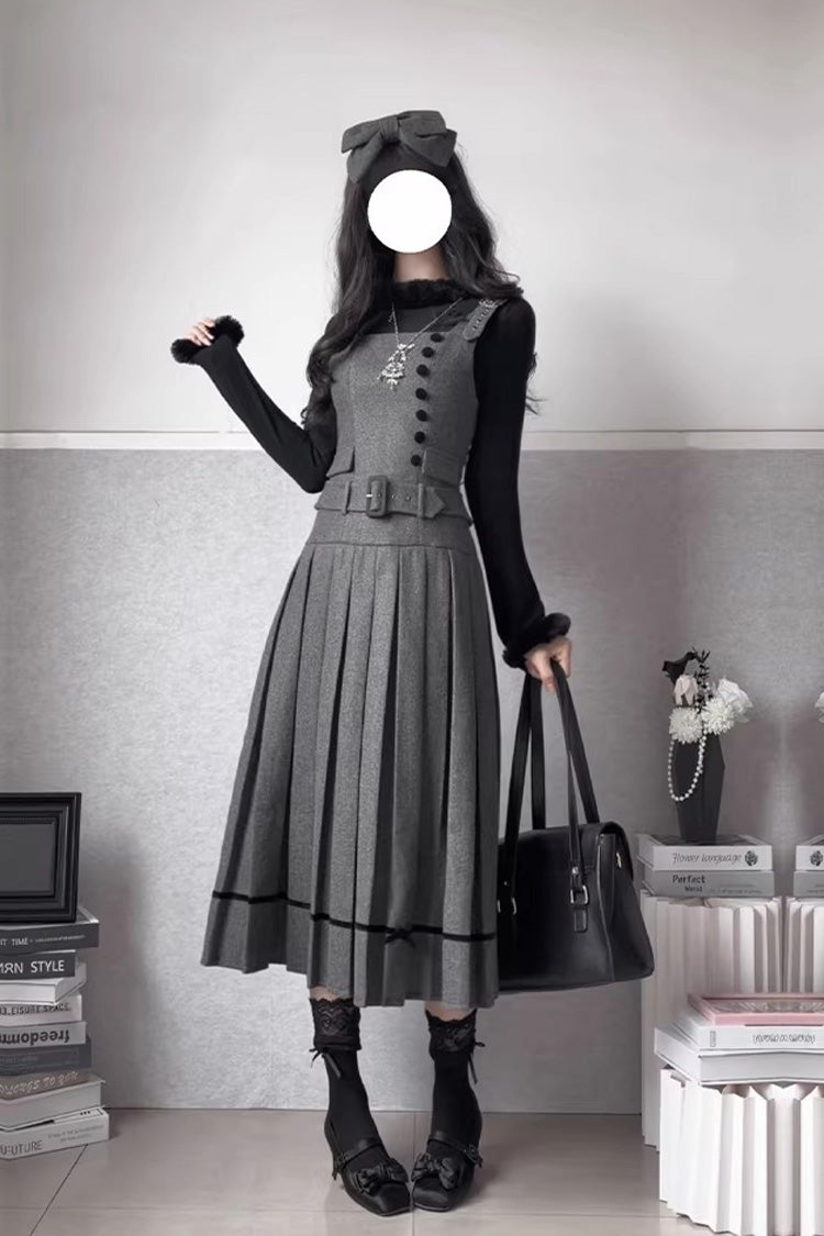 Sweet Lolita JSK - Letters & Poems · Grace, Gray, Classic Style, Ruffled - S Grey(Long) / M Grey(Long) / L Grey(Long) option