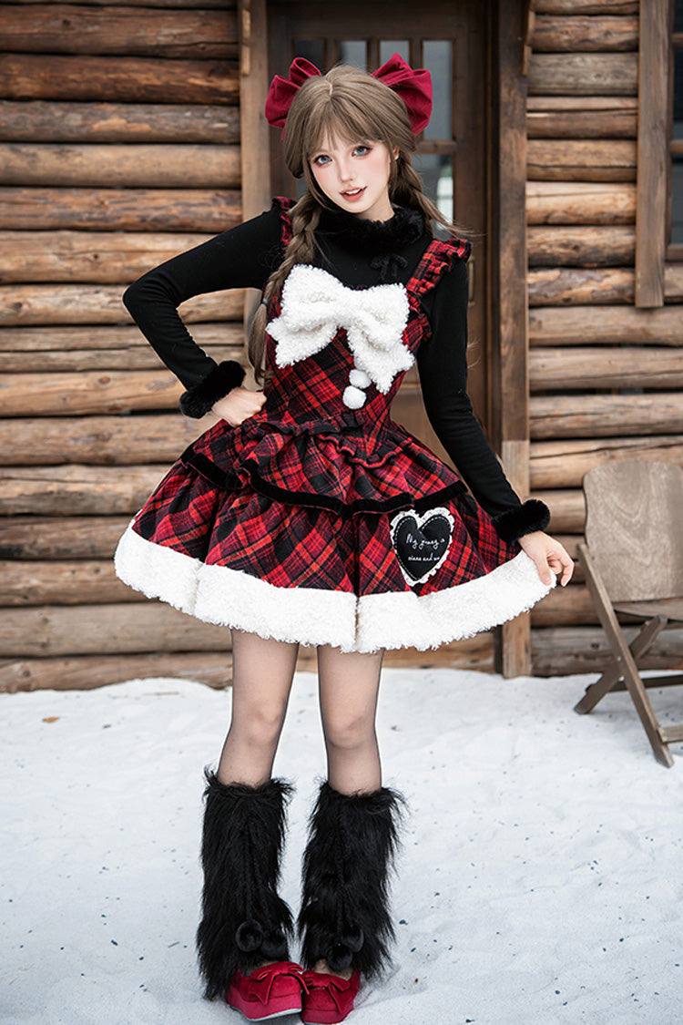 Sweet Lolita JSK - Letters & Poems · Snowy Night, 2 Colors, Ruffled, Printed, Layered - S Red/Black / M Red/Black / L Red/Black option