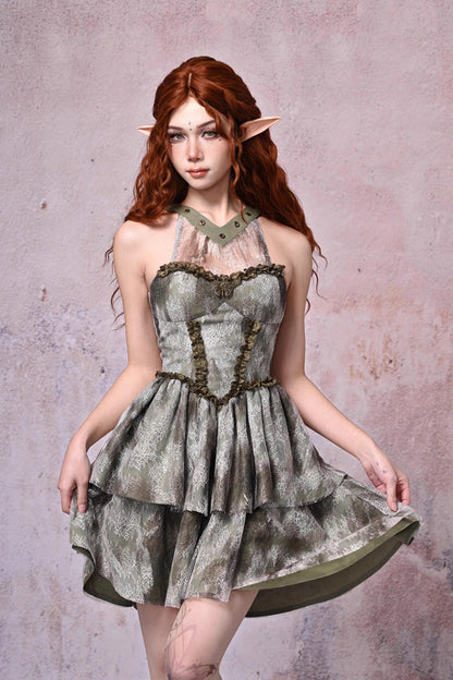 Sweet Lolita JSK - Light Green Halterneck, Green, Printed, Layered, Lace Trim - additional product view 2