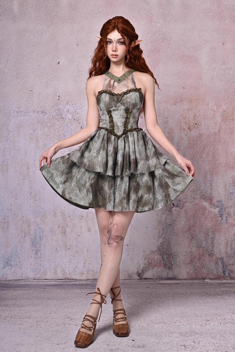 Sweet Lolita JSK - Light Green Halterneck, Green, Printed, Layered, Lace Trim - additional product view 3