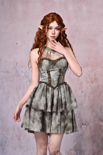 Sweet Lolita JSK - Light Green Halterneck, Green, Printed, Layered, Lace Trim - additional product view 4