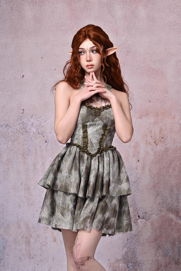 Sweet Lolita JSK - Light Green Halterneck, Green, Printed, Layered, Lace Trim - additional product view 5