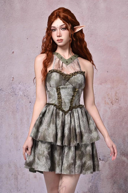 Sweet Lolita JSK - Light Green Halterneck, Green, Printed, Layered, Lace Trim - additional product view 6