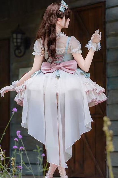 Sweet Lolita JSK - Light Green/ivory Dance Of Time, 2 Colors, Layered, Lace-Up - additional product view 2