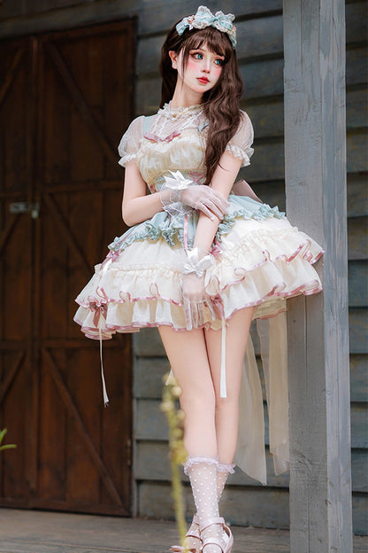 Sweet Lolita JSK - Light Green/ivory Dance Of Time, 2 Colors, Layered, Lace-Up - main product image