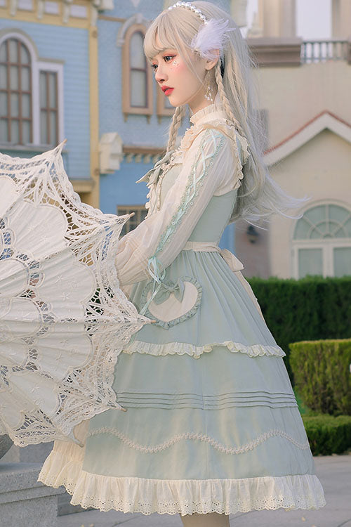 Sweet Lolita JSK - Light Green Japanese Country, Green, Ruffled, Bow Detail - additional product view 4