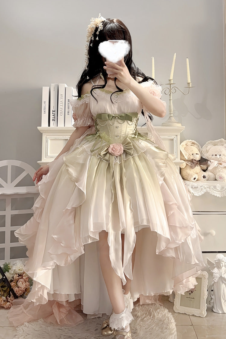 Sweet Lolita JSK - Light Pink/green, 2 Colors, Bow Detail - Tea Party Jumper Dress - additional product view 2