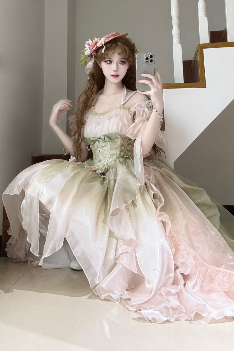 Sweet Lolita JSK - Light Pink/green, 2 Colors, Bow Detail - Tea Party Jumper Dress - additional product view 3