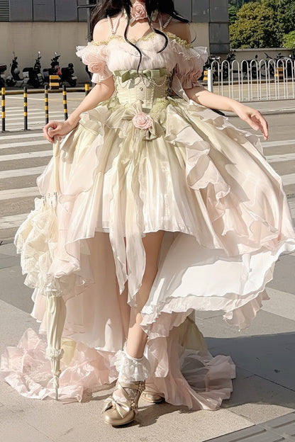 Sweet Lolita JSK - Light Pink/green, 2 Colors, Bow Detail - Tea Party Jumper Dress - additional product view 4