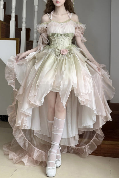 Sweet Lolita JSK - Light Pink/green, 2 Colors, Bow Detail - Tea Party Jumper Dress - additional product view 5