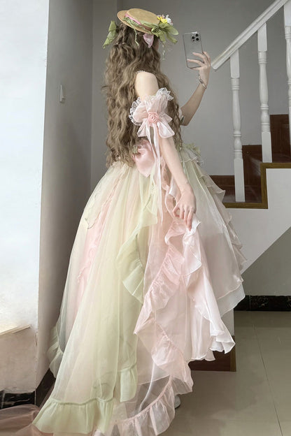 Sweet Lolita JSK - Light Pink/green, 2 Colors, Bow Detail - Tea Party Jumper Dress - additional product view 6