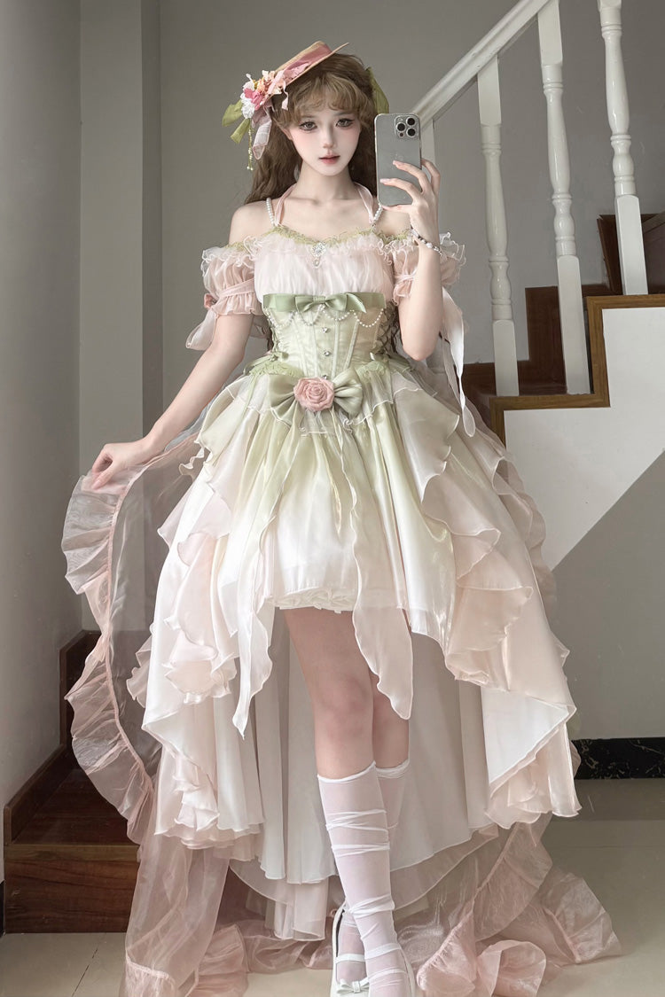 Sweet Lolita JSK - Light Pink/green, 2 Colors, Bow Detail - Tea Party Jumper Dress - main product image