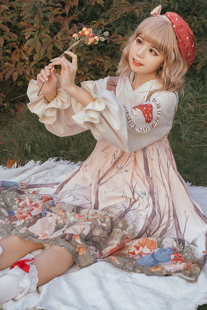 Sweet Lolita JSK - Light Pink Raccoon Print And, Pink, High Waist, Printed - additional product view 3