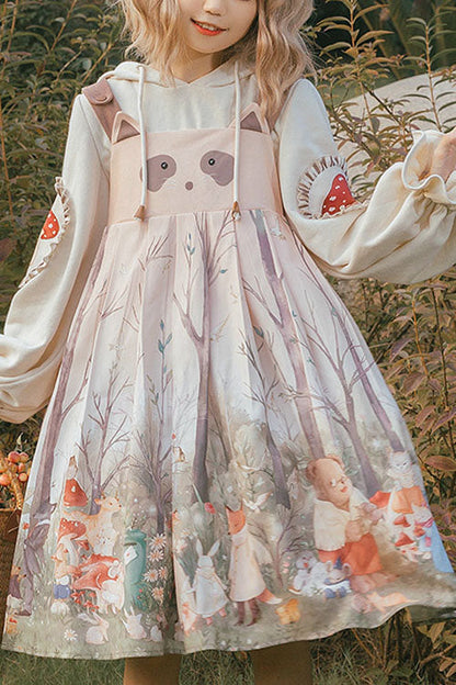 Sweet Lolita JSK - Light Pink Raccoon Print And, Pink, High Waist, Printed - main product image