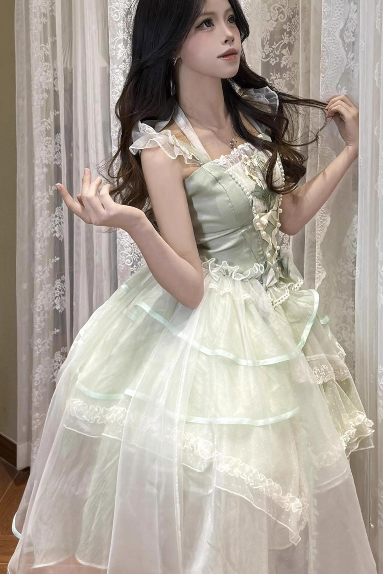 Sweet Lolita JSK - Lily Of The Valley Summer, Green, Lace Trim, Ruffled, Printed - additional product view 5