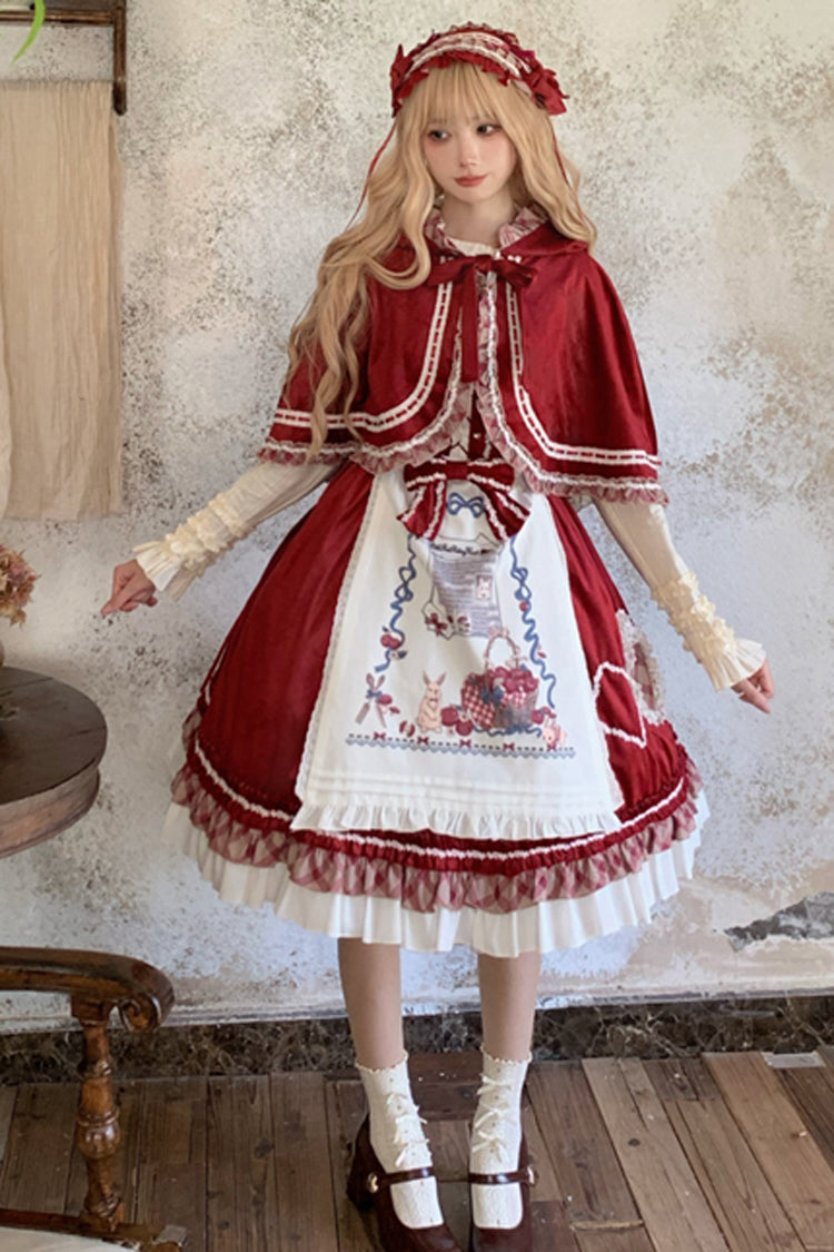 Sweet Lolita JSK - Little Red Riding Hood, Red, Ruffled, Bow Detail - additional product view 2