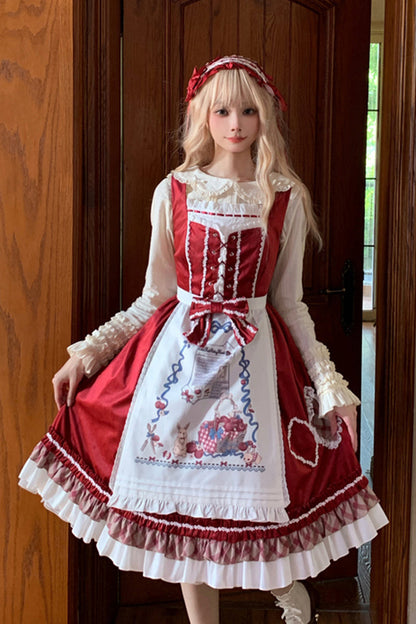 Sweet Lolita JSK - Little Red Riding Hood, Red, Ruffled, Bow Detail - additional product view 3