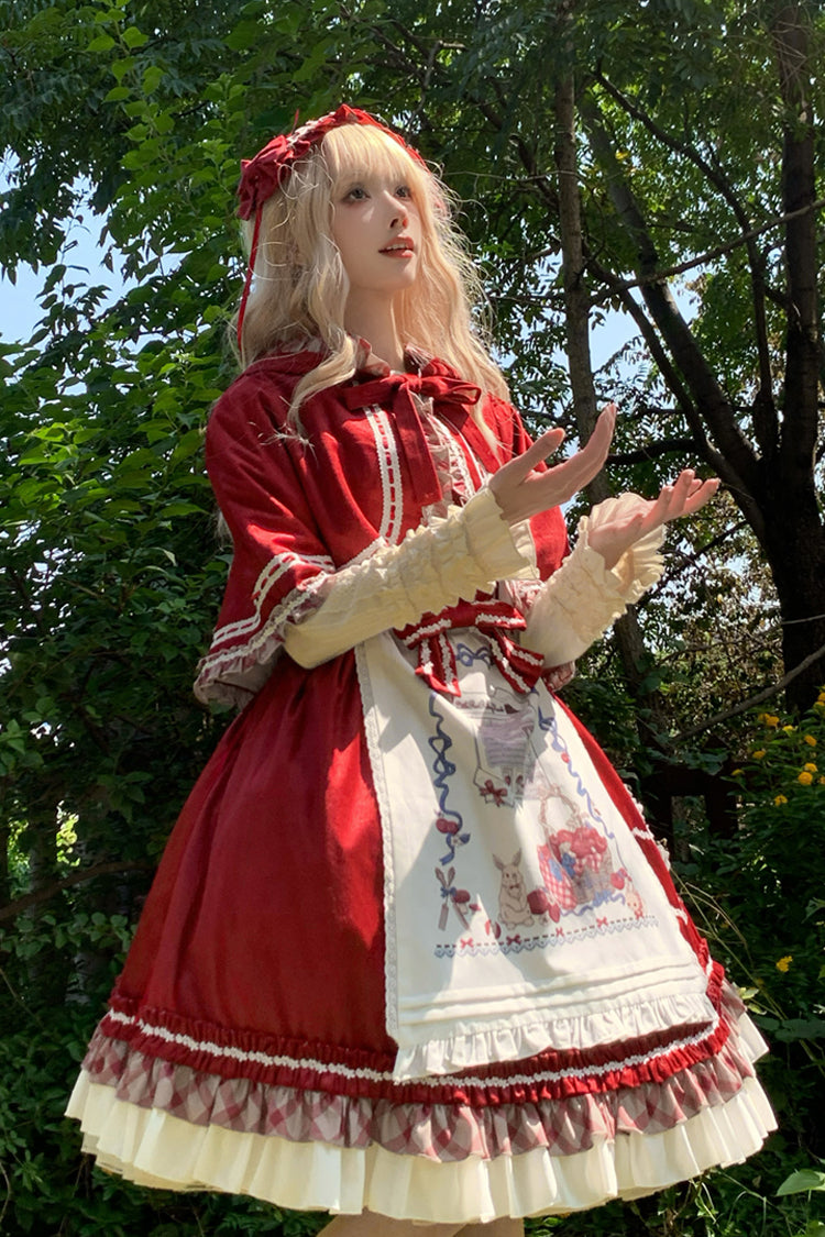 Sweet Lolita JSK - Little Red Riding Hood, Red, Ruffled, Bow Detail - additional product view 5