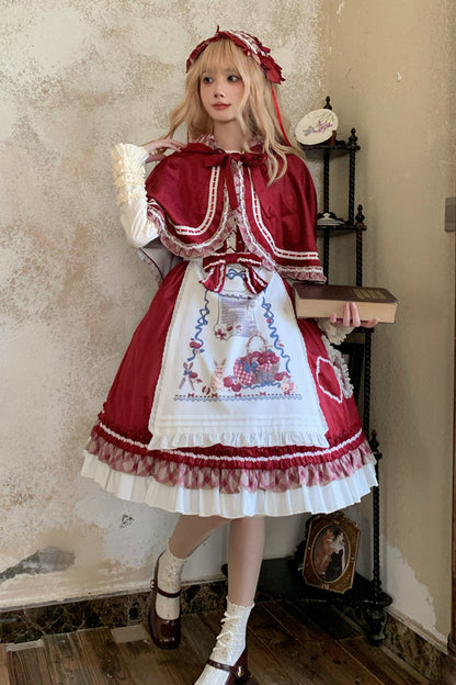Sweet Lolita JSK - Little Red Riding Hood, Red, Ruffled, Bow Detail - main product image