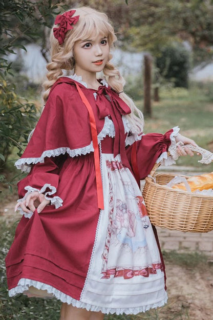 Sweet Lolita JSK - Little Red Riding Hood, Red, Ruffled, Printed, Bow Detail - additional product view 2