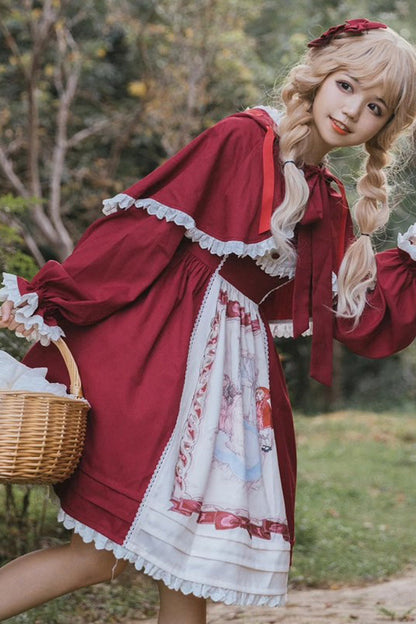 Sweet Lolita JSK - Little Red Riding Hood, Red, Ruffled, Printed, Bow Detail - additional product view 4