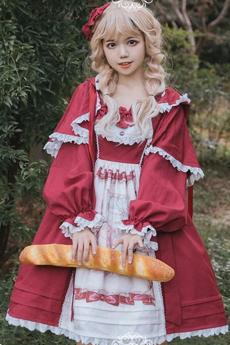 Sweet Lolita JSK - Little Red Riding Hood, Red, Ruffled, Printed, Bow Detail - additional product view 5