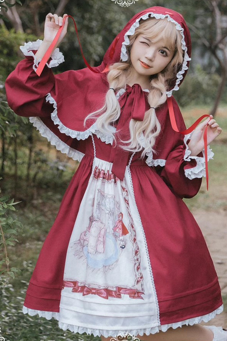 Sweet Lolita JSK - Little Red Riding Hood, Red, Ruffled, Printed, Bow Detail - additional product view 6
