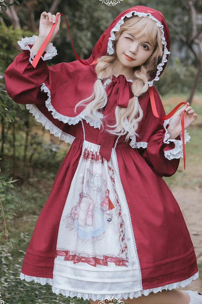 Sweet Lolita JSK - Little Red Riding Hood, Red, Ruffled, Printed, Bow Detail - additional product view 6