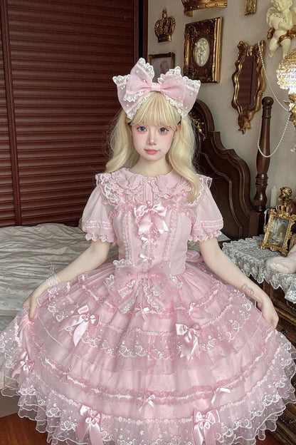 Sweet Lolita JSK - Lotus Butterfly Heart, Pink, Lace Trim, Ruffled, Layered - additional product view 2