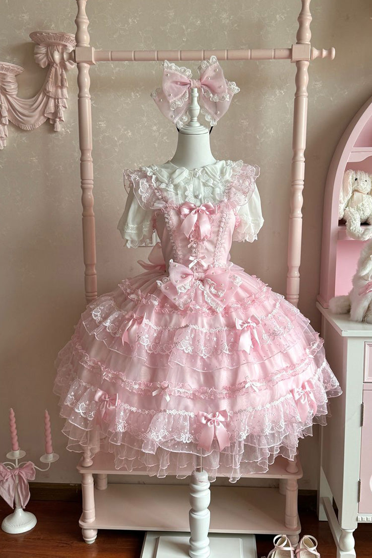 Sweet Lolita JSK - Lotus Butterfly Heart, Pink, Lace Trim, Ruffled, Layered - additional product view 3