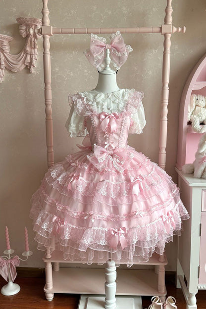 Sweet Lolita JSK - Lotus Butterfly Heart, Pink, Lace Trim, Ruffled, Layered - additional product view 3