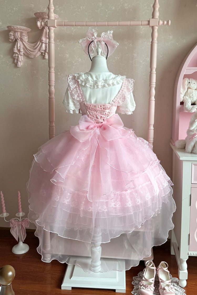 Sweet Lolita JSK - Lotus Butterfly Heart, Pink, Lace Trim, Ruffled, Layered - additional product view 4