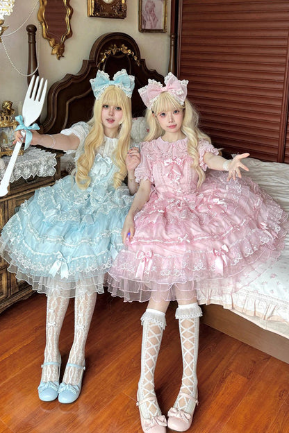Sweet Lolita JSK - Lotus Butterfly Heart, Pink, Lace Trim, Ruffled, Layered - additional product view 5