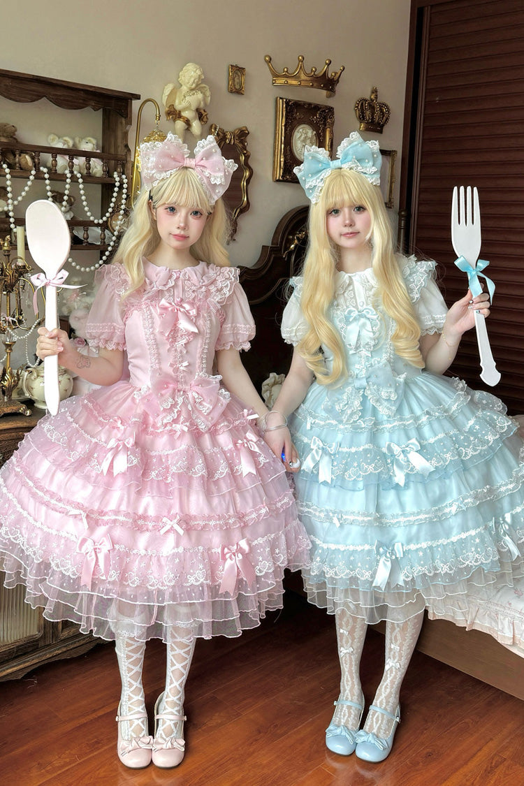 Sweet Lolita JSK - Lotus Butterfly Heart, Pink, Lace Trim, Ruffled, Layered - additional product view 6