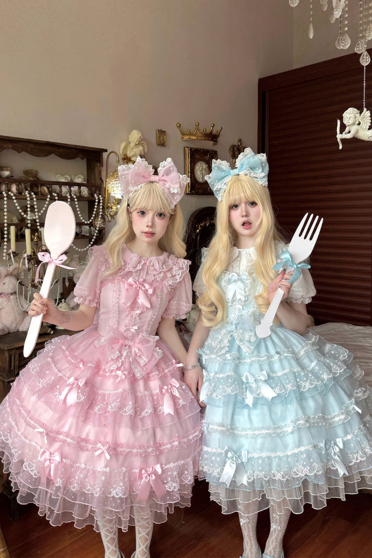 Sweet Lolita JSK - Lotus Butterfly Heart, Pink, Lace Trim, Ruffled, Layered - additional product view 8