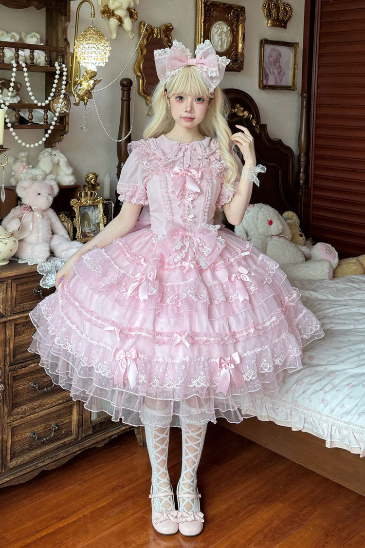 Sweet Lolita JSK - Lotus Butterfly Heart, Pink, Lace Trim, Ruffled, Layered - main product image