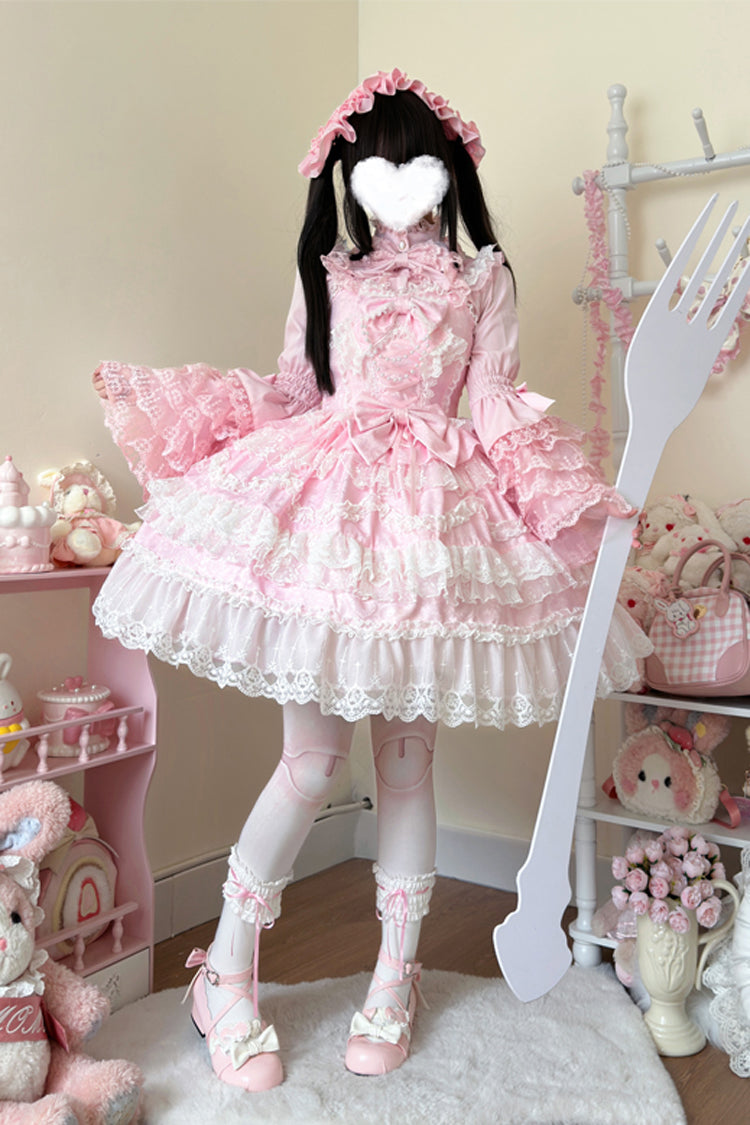 Sweet Lolita JSK - Love And Heart Flutter, Pink, Bow Detail, Lace Trim, Ruffled - additional product view 2